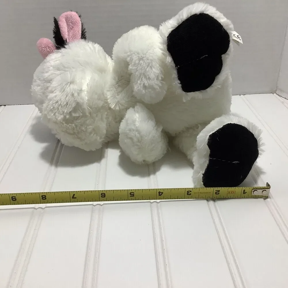 KellyToy Cow Hand Puppet 9” Plush White with Black Ears, story time